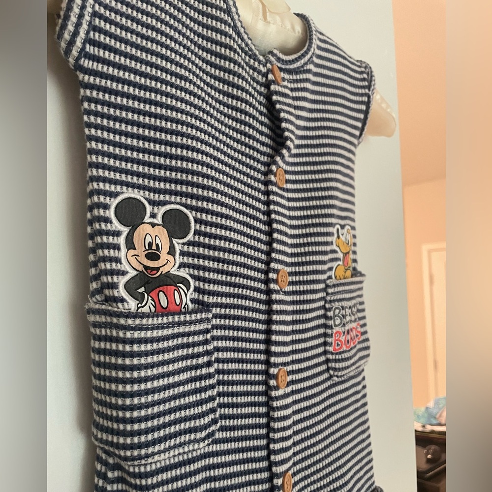 Disney Baby Romper with Mickey and Pluto, Ribbed Striped 3/6M - Picture 3 of 5